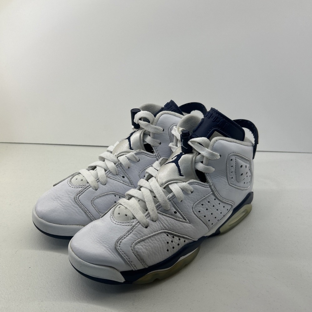 Nike Air Jordan 6 'Midnight‎ Navy' Size 5Y, Women's Sz 6.5 Wht/Blue 384665-141